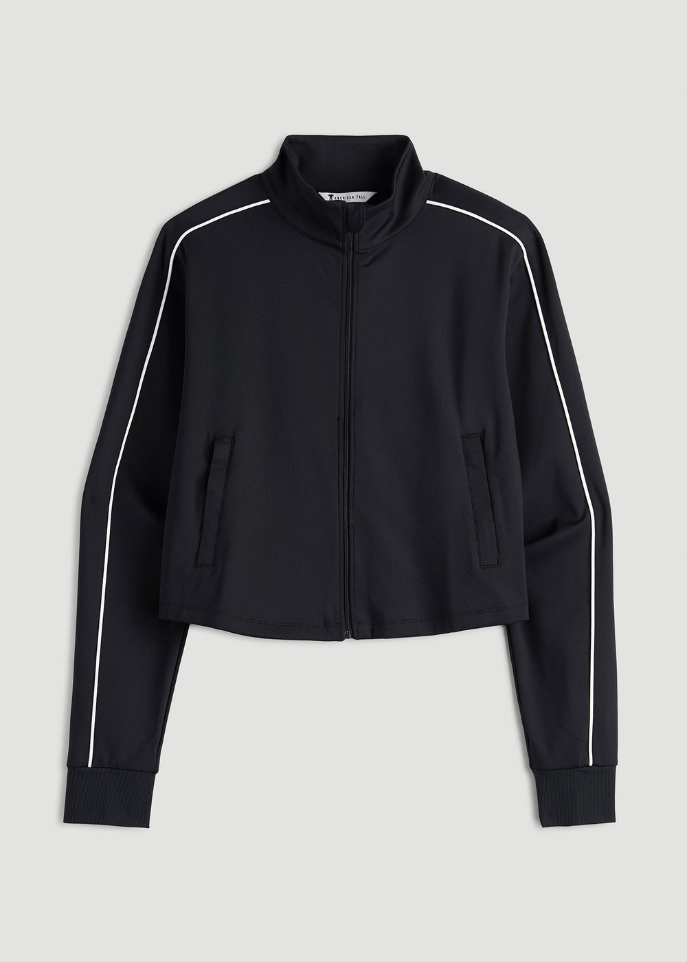 American Tall Discount | Cropped Track Jacket with Piping for Tall Women in Black