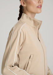 American Tall Online | Cropped Track Jacket with Piping for Tall Women in Clay