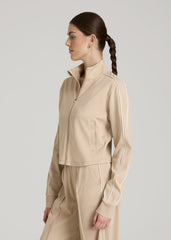 American Tall Online | Cropped Track Jacket with Piping for Tall Women in Clay