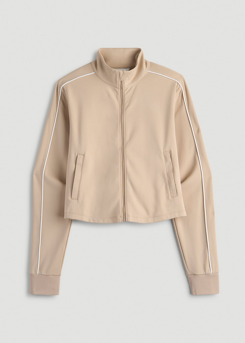 American Tall Online | Cropped Track Jacket with Piping for Tall Women in Clay