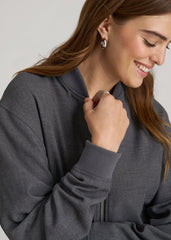 American Tall Outlet | Cropped Bomber Jacket for Tall Women in Graphic Charcoal