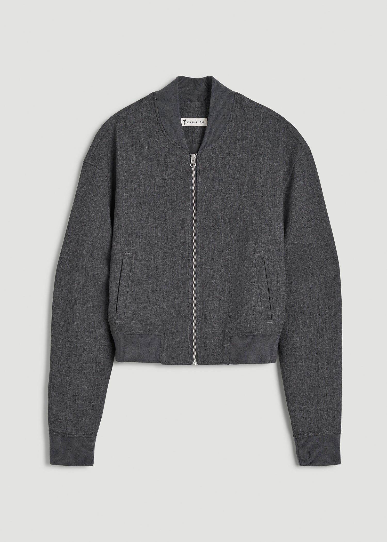 American Tall Outlet | Cropped Bomber Jacket for Tall Women in Graphic Charcoal