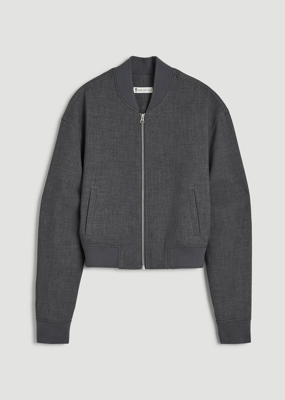 American Tall Outlet | Cropped Bomber Jacket for Tall Women in Graphic Charcoal