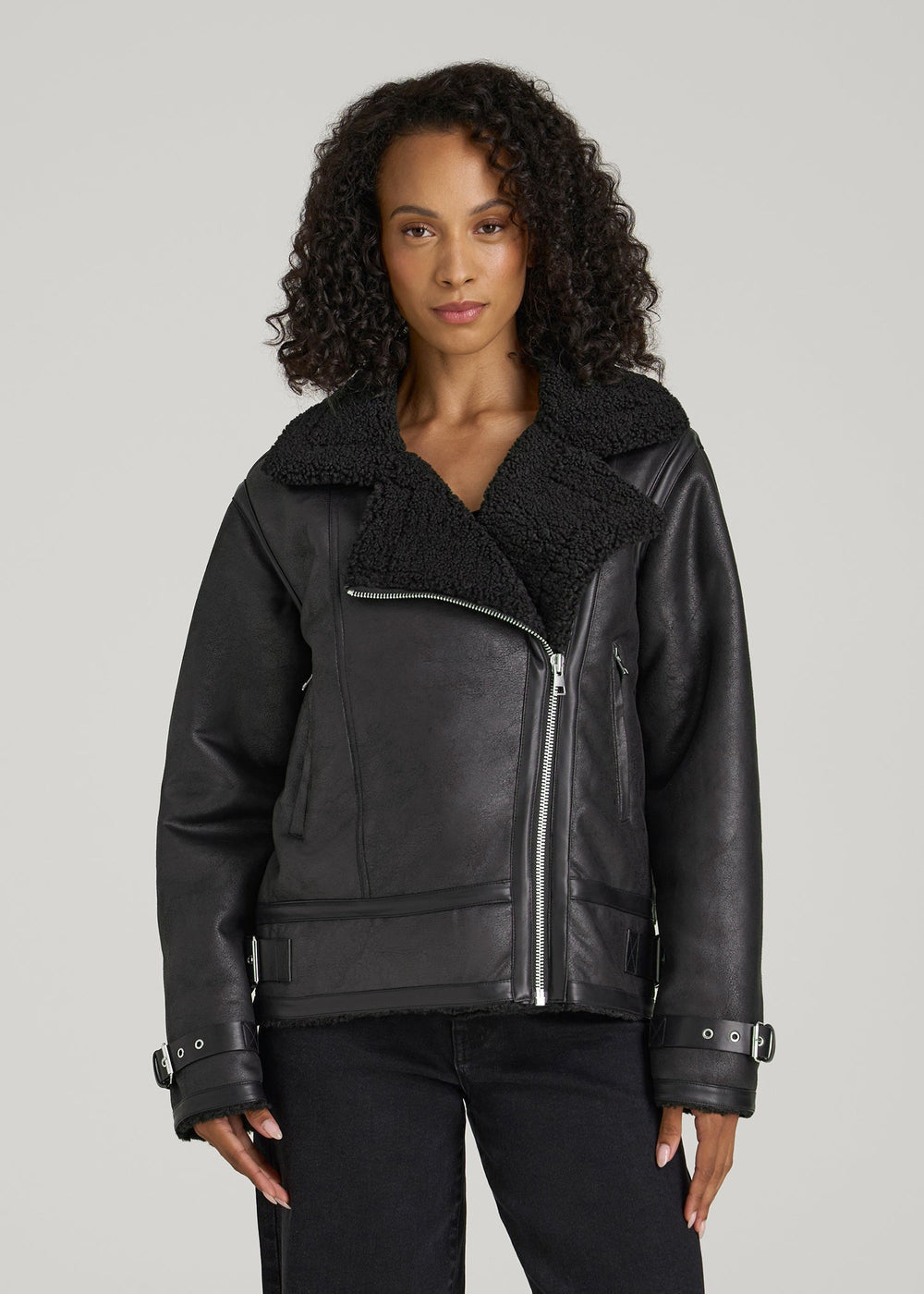 American Tall For Sale | Shearling Moto Jacket for Tall Women in Black