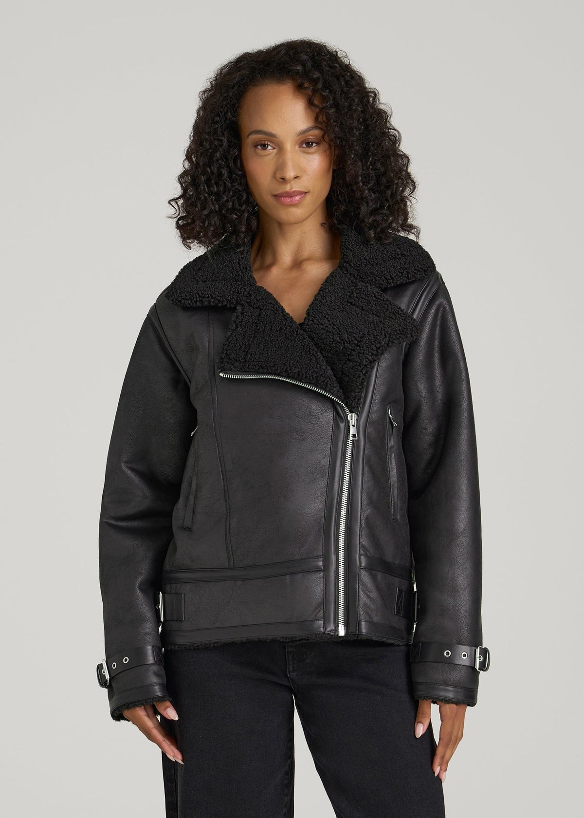 American Tall For Sale | Shearling Moto Jacket for Tall Women in Black