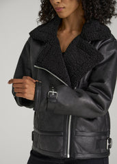 American Tall For Sale | Shearling Moto Jacket for Tall Women in Black