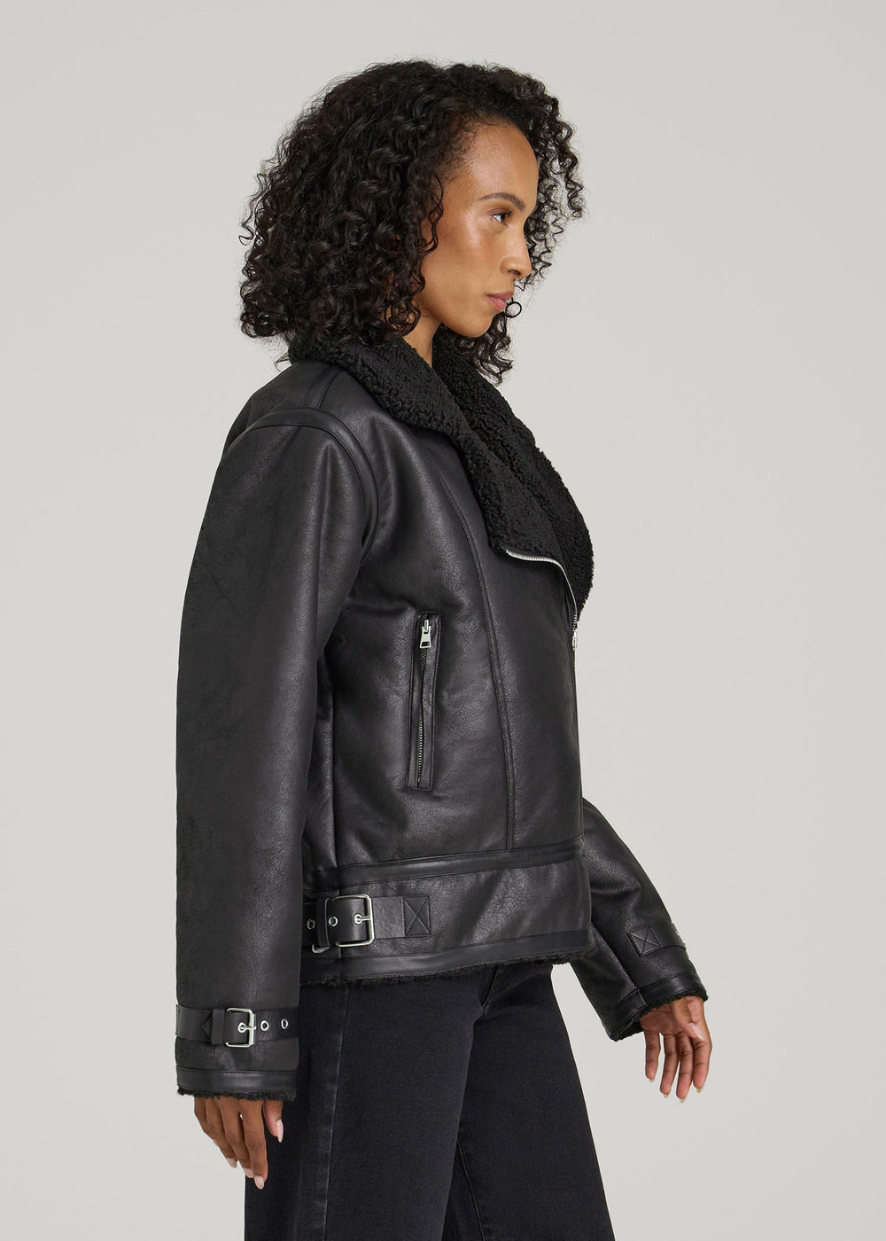American Tall For Sale | Shearling Moto Jacket for Tall Women in Black