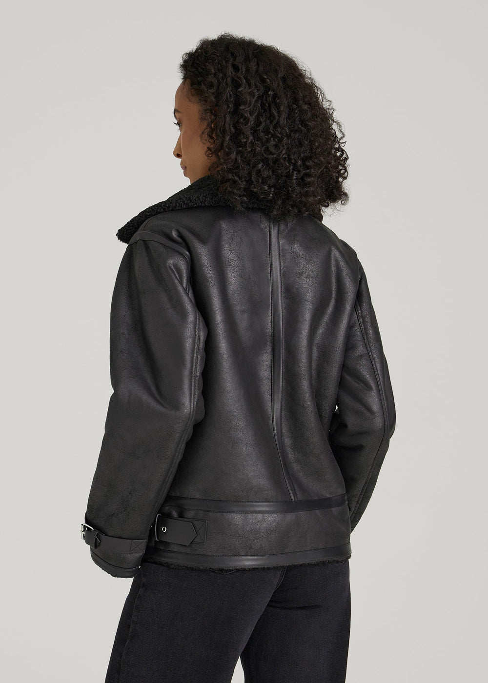 American Tall For Sale | Shearling Moto Jacket for Tall Women in Black