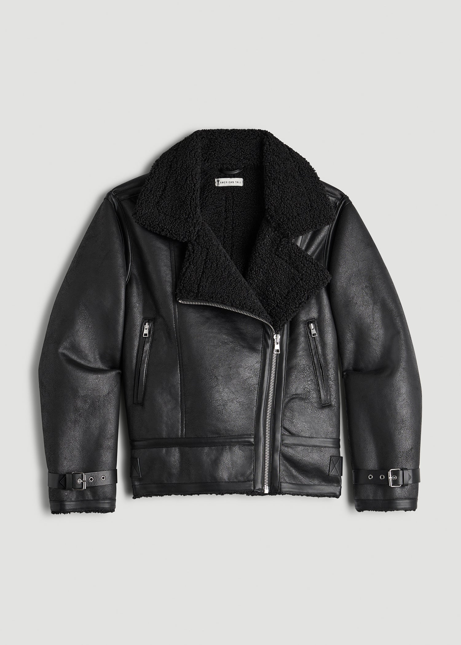 American Tall For Sale | Shearling Moto Jacket for Tall Women in Black