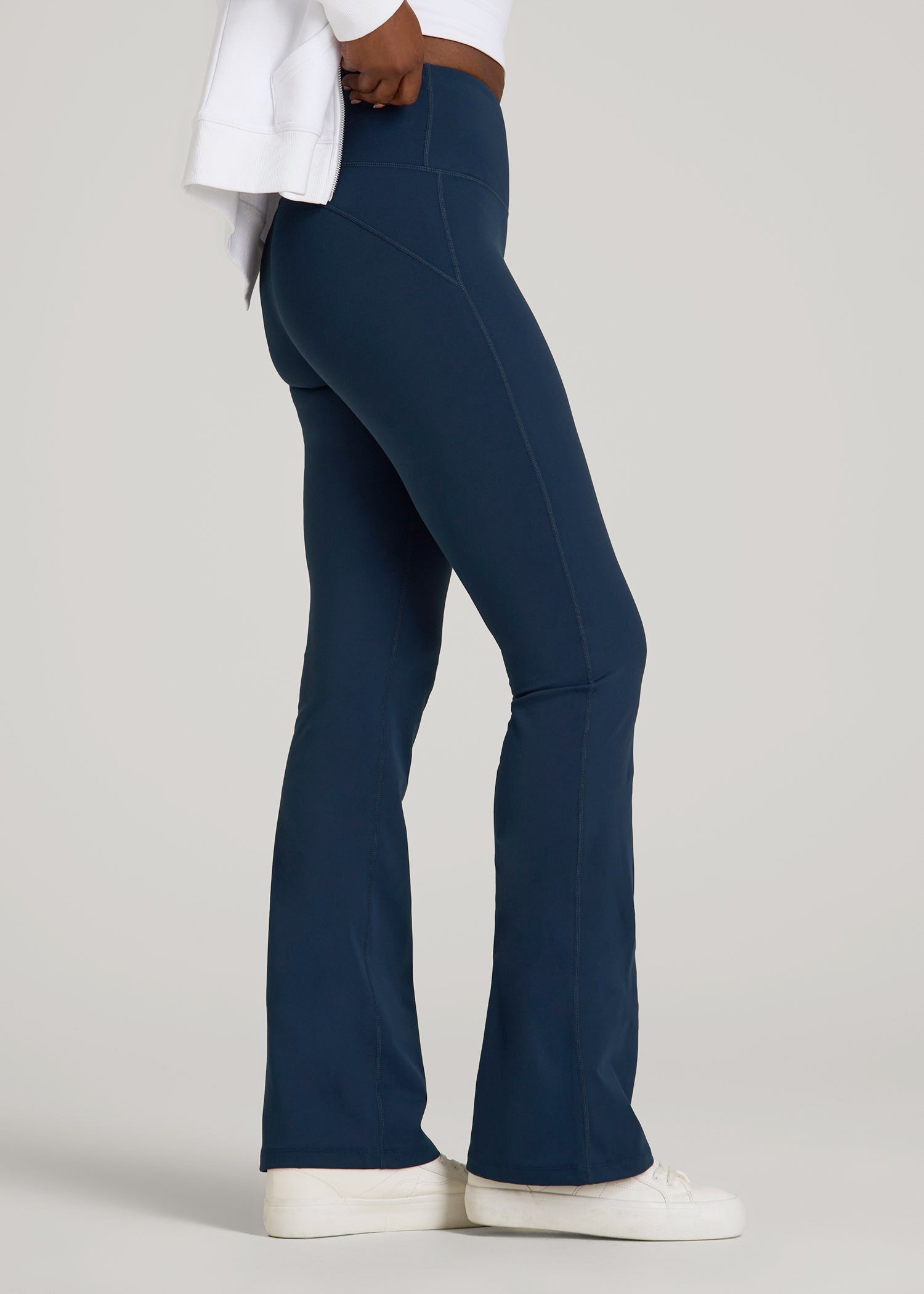 American Tall Discount | Balance Flare Yoga Pants for Tall Women in Navy Blue
