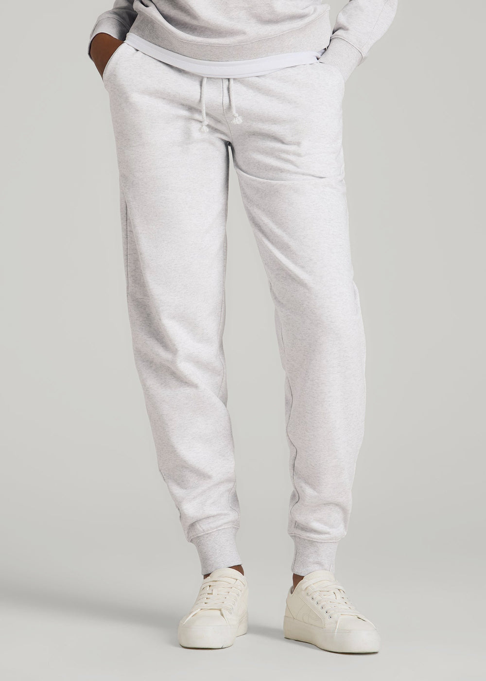 American Tall Sale | A.T. Basics Athletic Joggers for Tall Women in Heather Cloud White