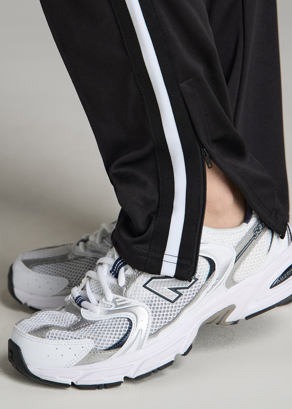 American Tall For Sale | Ultra Lightweight Tricot Athletic Stripe Pants for Tall Women in Black and White