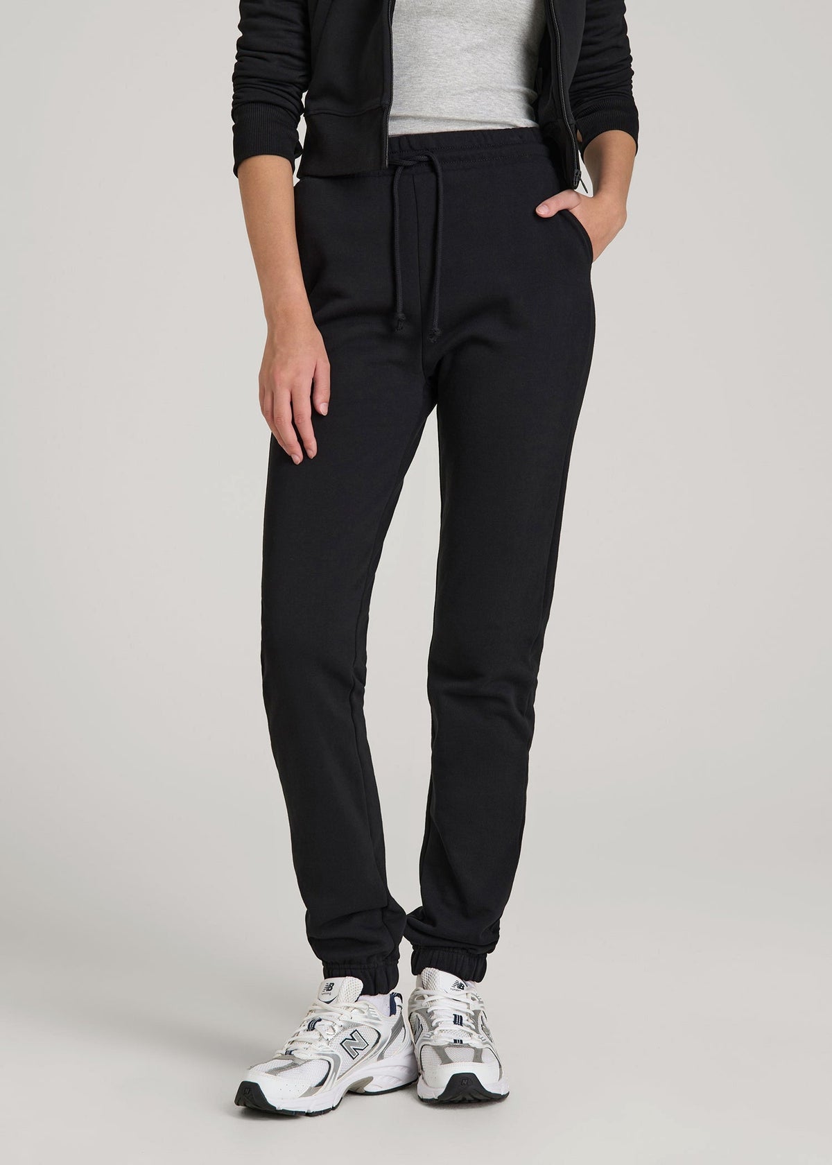 American Tall Discount | Wearever Fleece Slim Fit High-Waisted Garment Dye Sweatpants for Tall Women in Black