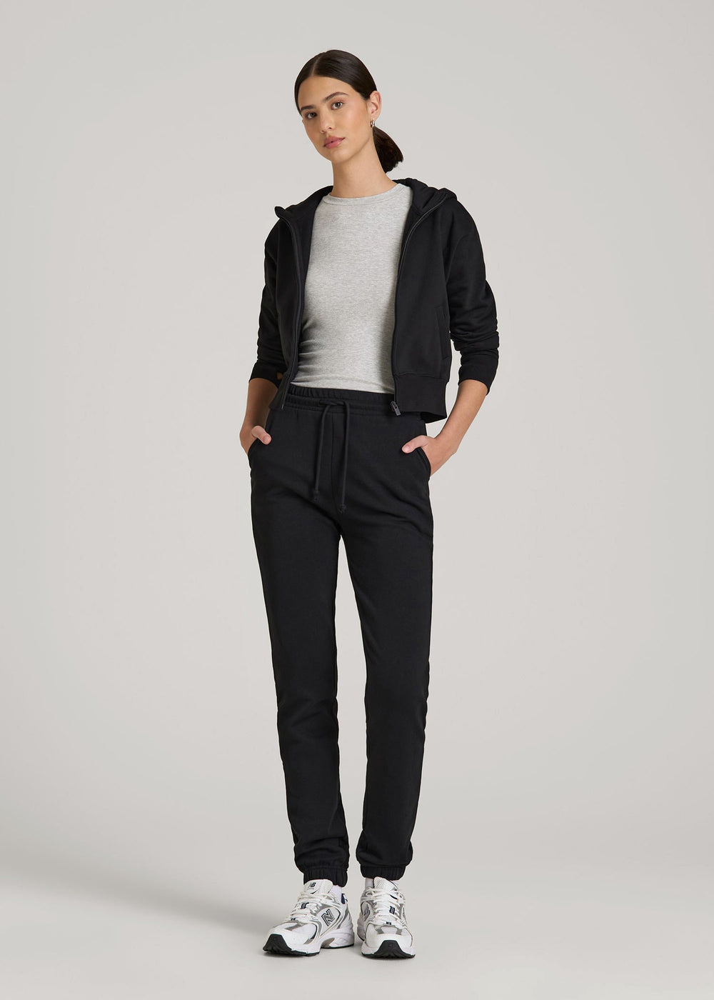 American Tall Discount | Wearever Fleece Slim Fit High-Waisted Garment Dye Sweatpants for Tall Women in Black
