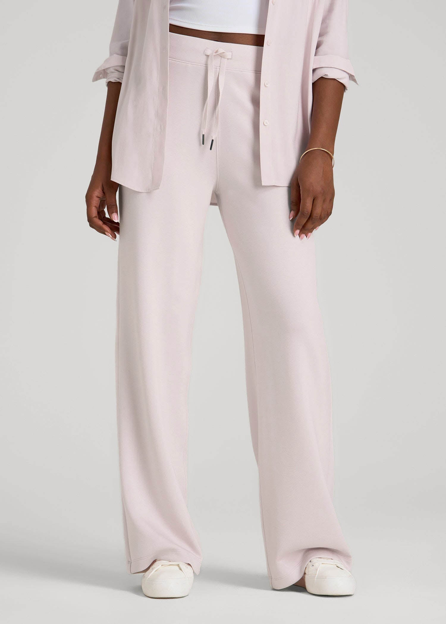 American Tall Online Shop | Pull-On Tie Waist Wide Leg Pants for Tall Women in Grey Lilac