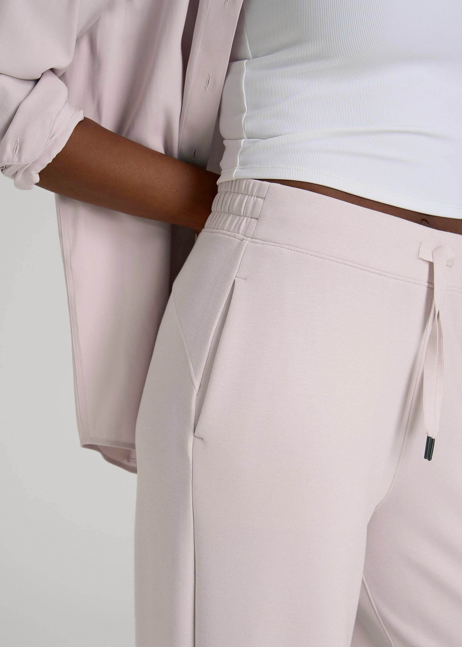 American Tall Online Shop | Pull-On Tie Waist Wide Leg Pants for Tall Women in Grey Lilac