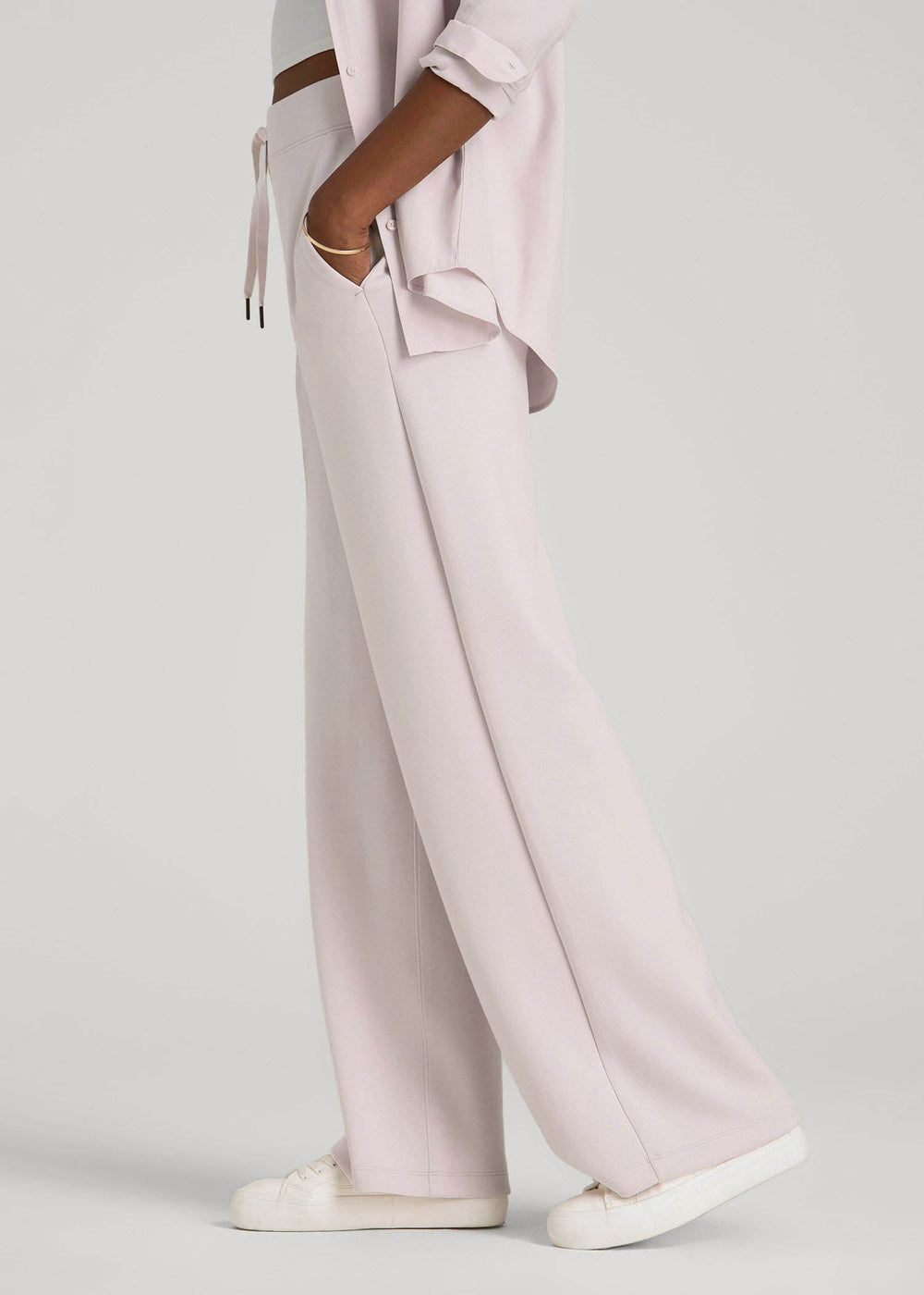 American Tall Online Shop | Pull-On Tie Waist Wide Leg Pants for Tall Women in Grey Lilac