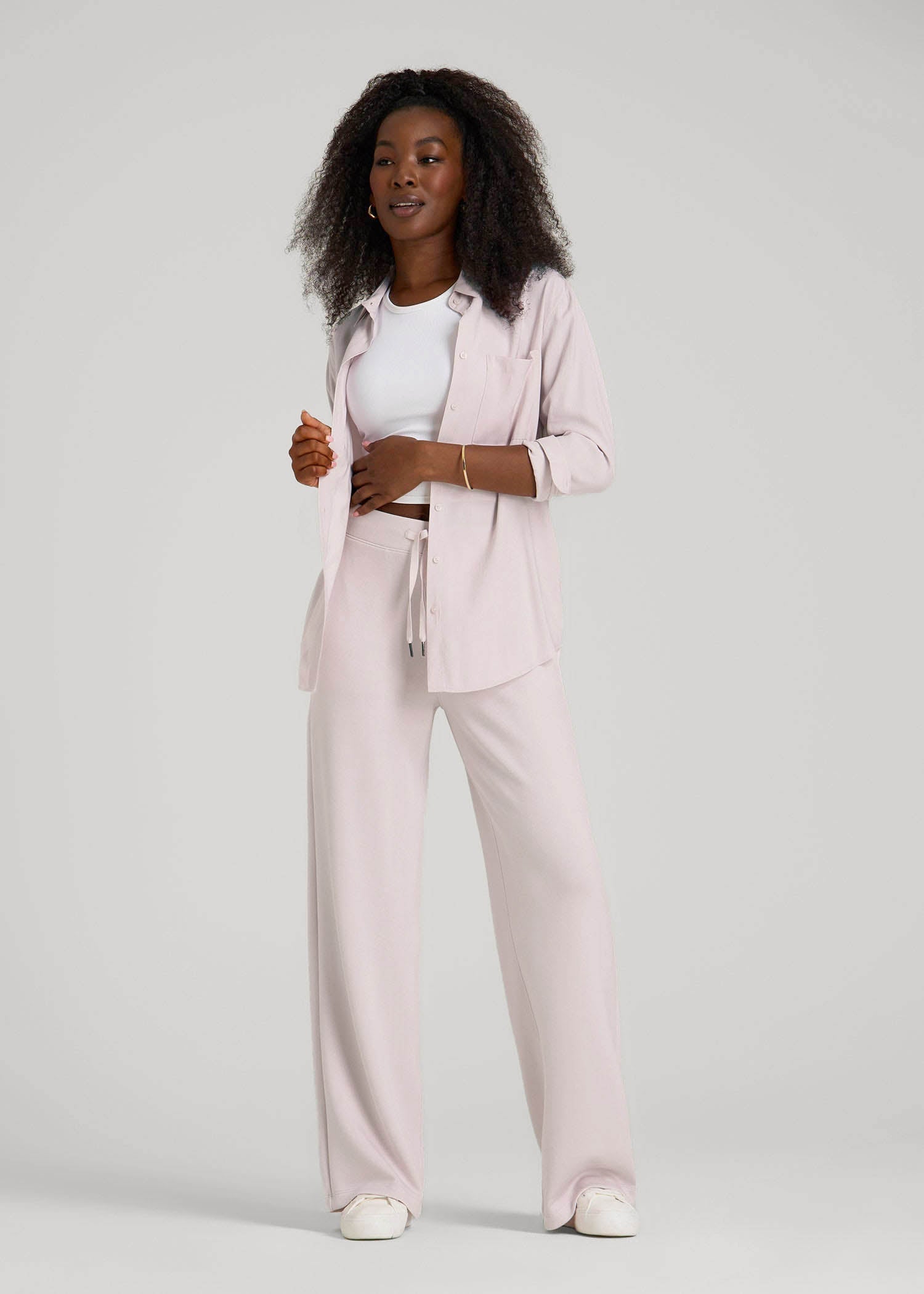 American Tall Online Shop | Pull-On Tie Waist Wide Leg Pants for Tall Women in Grey Lilac
