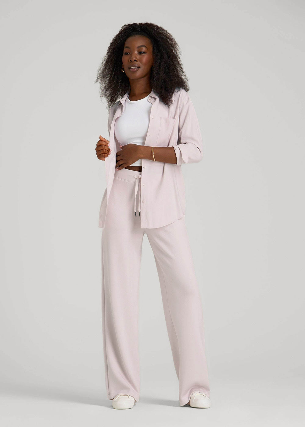American Tall Online Shop | Pull-On Tie Waist Wide Leg Pants for Tall Women in Grey Lilac