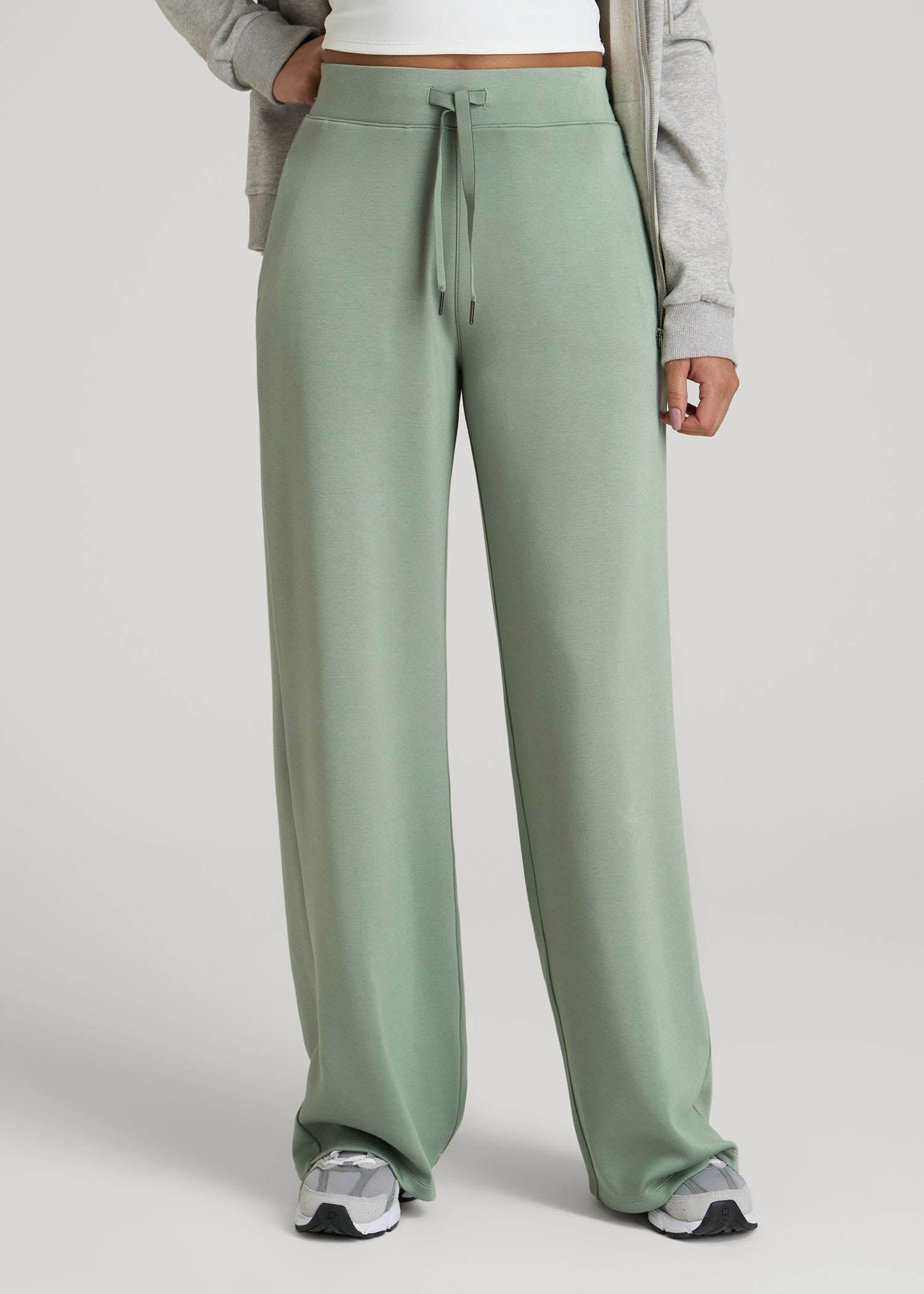 American Tall Discount | Pull-On Tie Waist Wide Leg Pants for Tall Women in Seagrass
