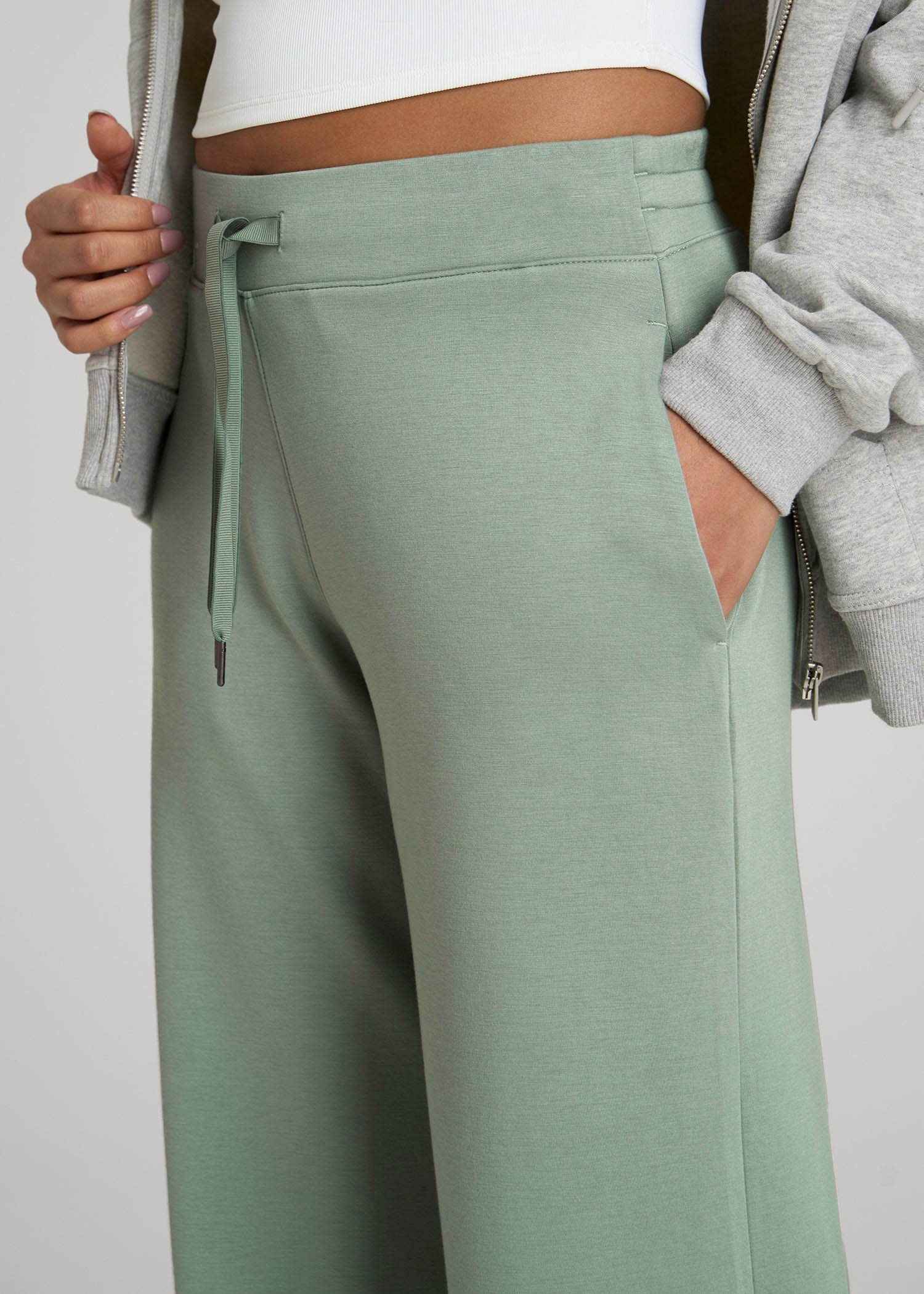American Tall Discount | Pull-On Tie Waist Wide Leg Pants for Tall Women in Seagrass