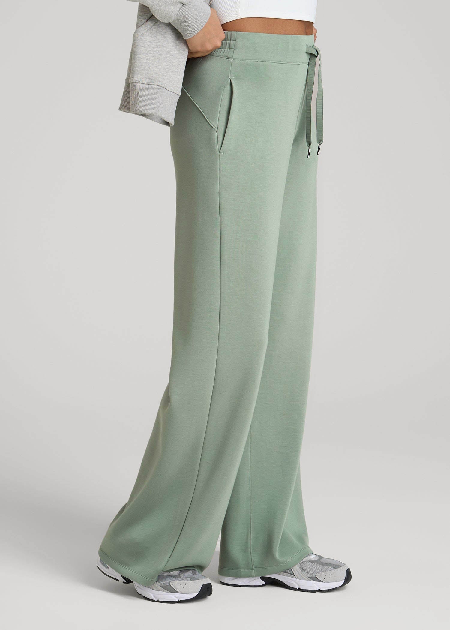 American Tall Discount | Pull-On Tie Waist Wide Leg Pants for Tall Women in Seagrass