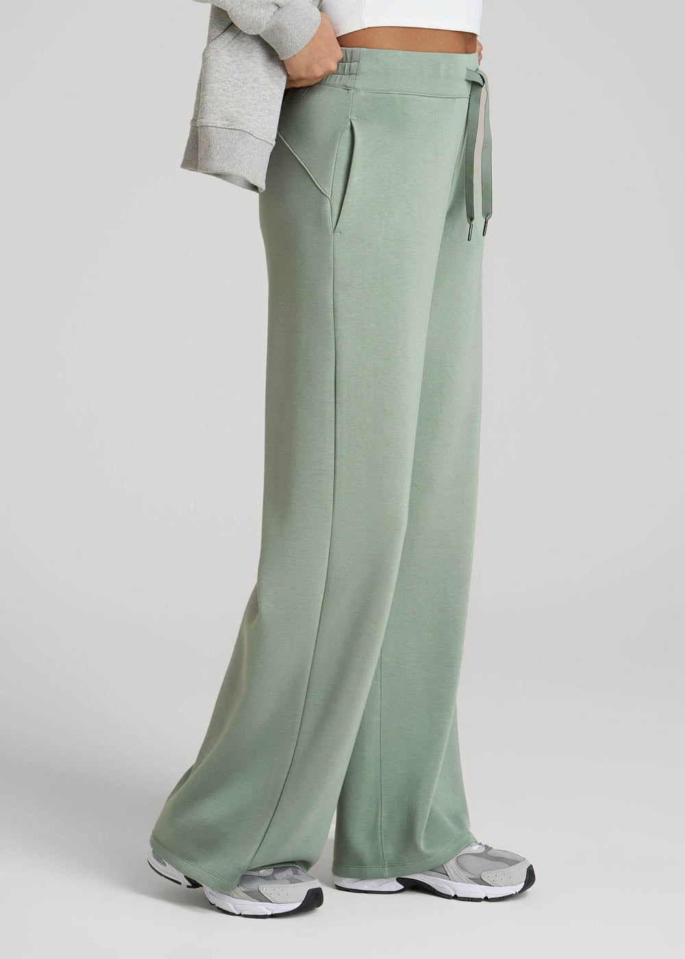 American Tall Discount | Pull-On Tie Waist Wide Leg Pants for Tall Women in Seagrass