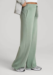American Tall Discount | Pull-On Tie Waist Wide Leg Pants for Tall Women in Seagrass