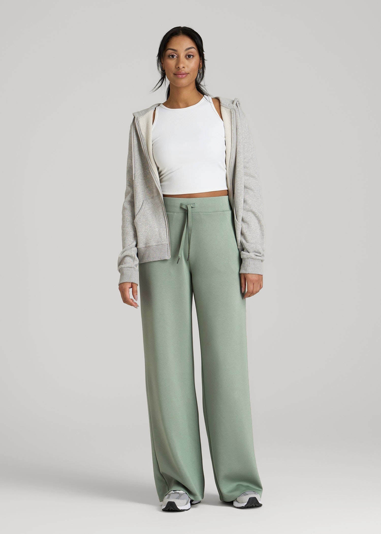 American Tall Discount | Pull-On Tie Waist Wide Leg Pants for Tall Women in Seagrass