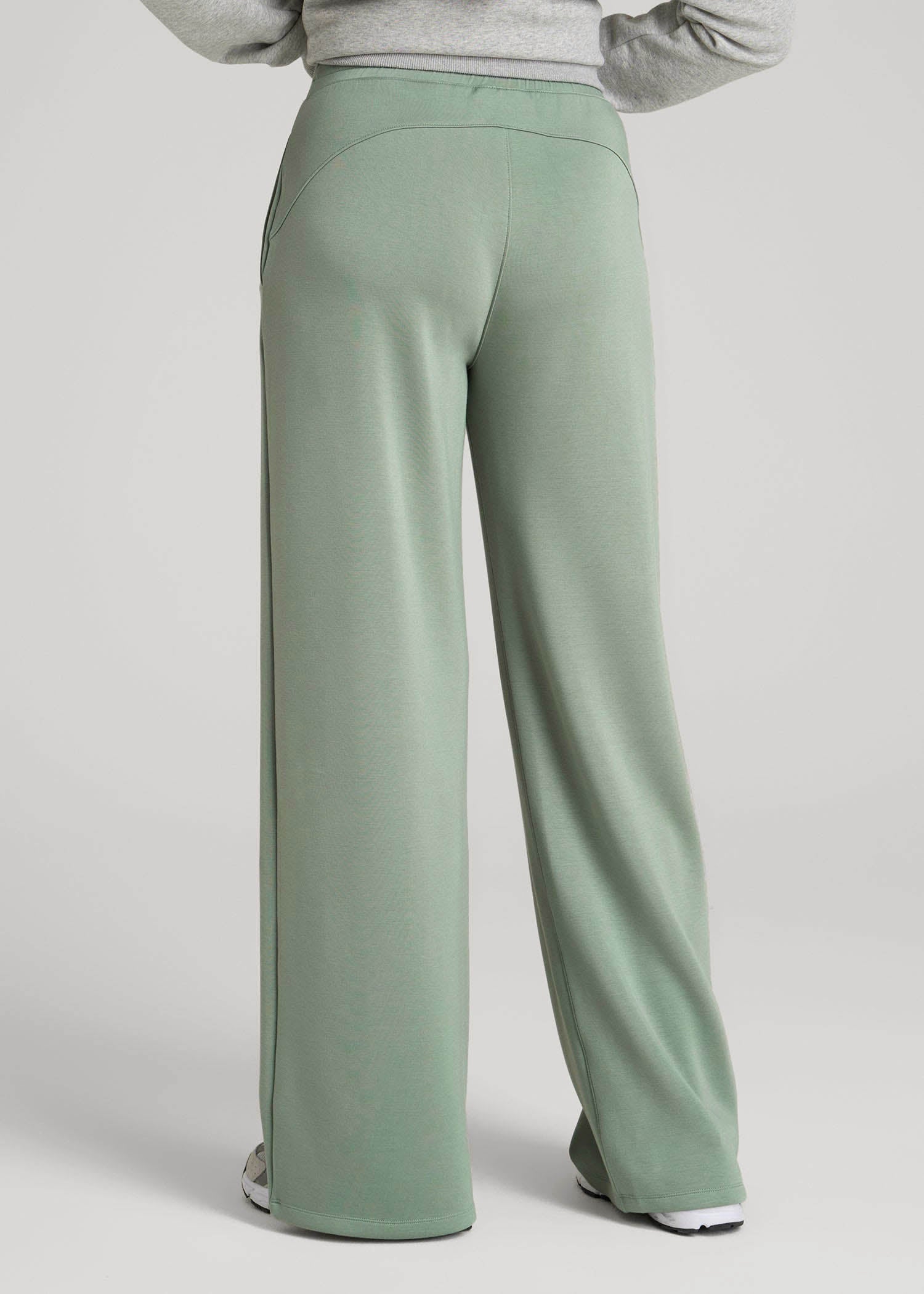 American Tall Discount | Pull-On Tie Waist Wide Leg Pants for Tall Women in Seagrass
