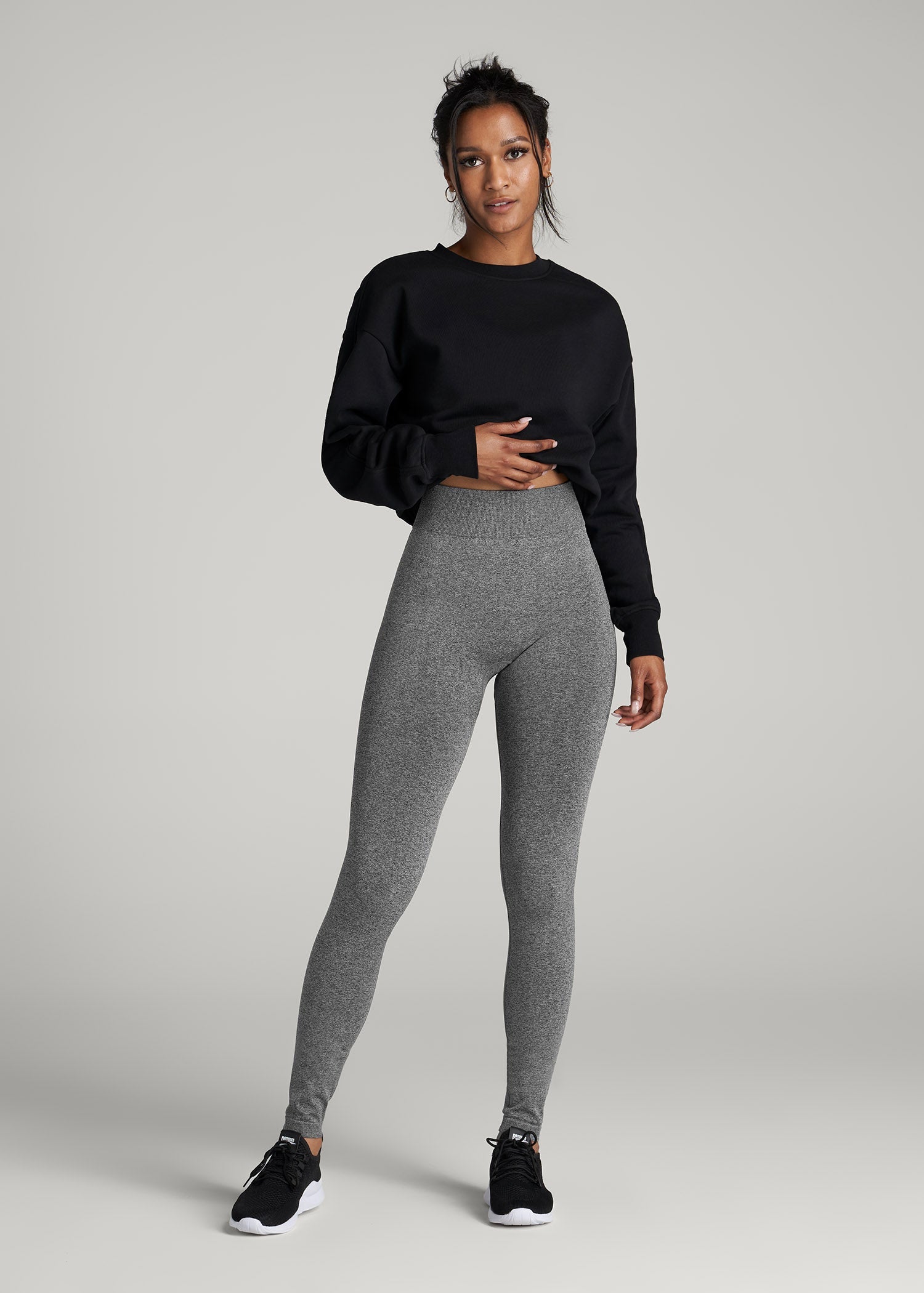American Tall For Sale | Seamless Leggings for Tall Women in Black & Grey Heather