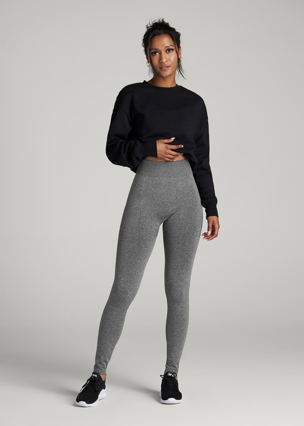 American Tall For Sale | Seamless Leggings for Tall Women in Black & Grey Heather