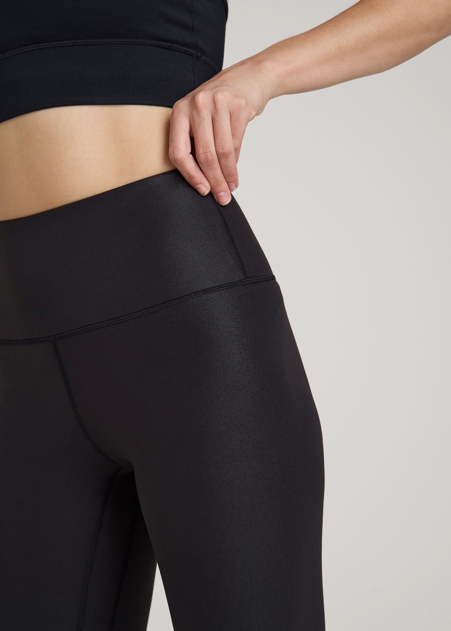 American Tall Discount | Balance High-Rise Leggings for Tall Women in Black Shine