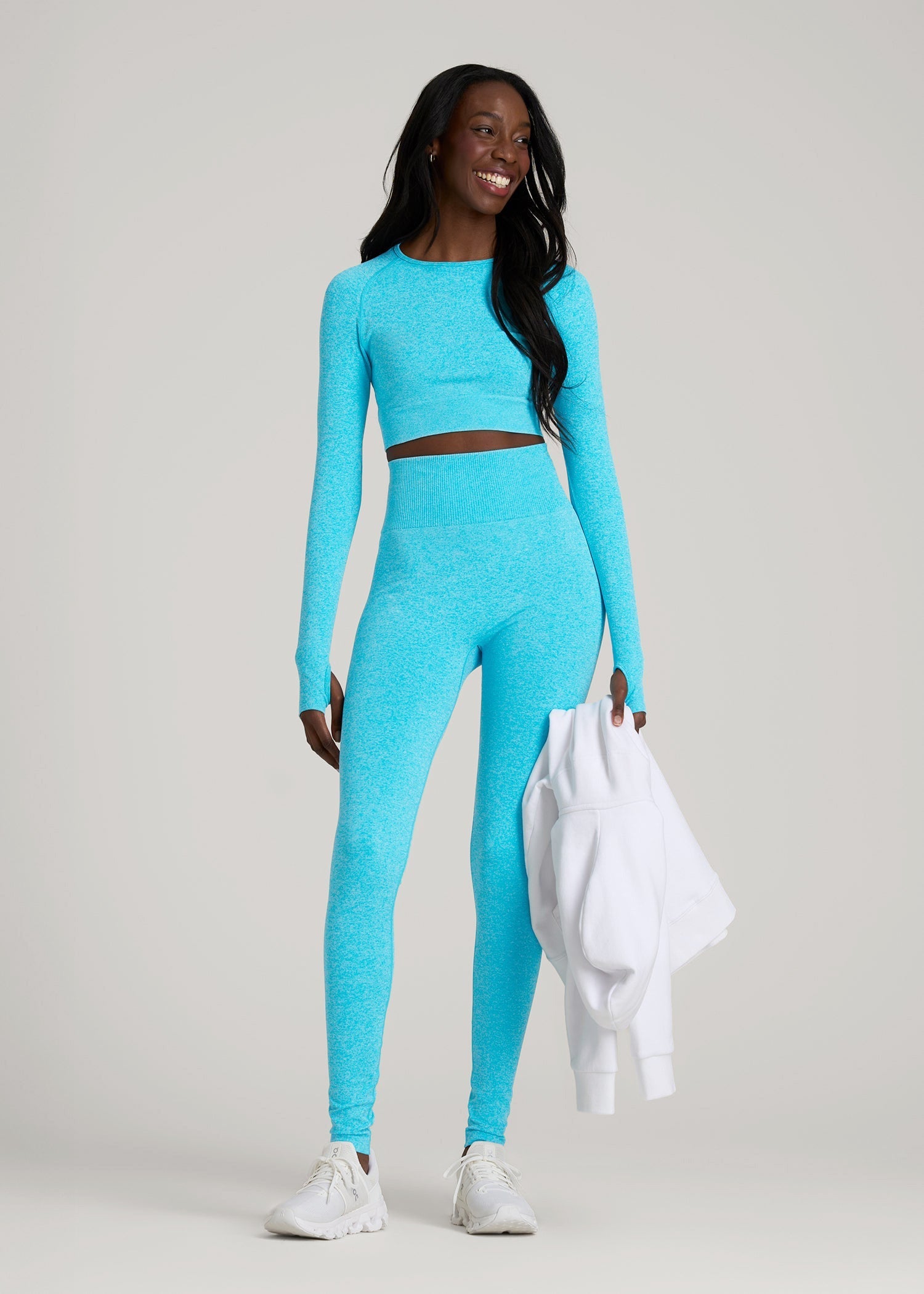 American Tall Sale | Compression Training Leggings for Tall Women in Scuba Blue Mix
