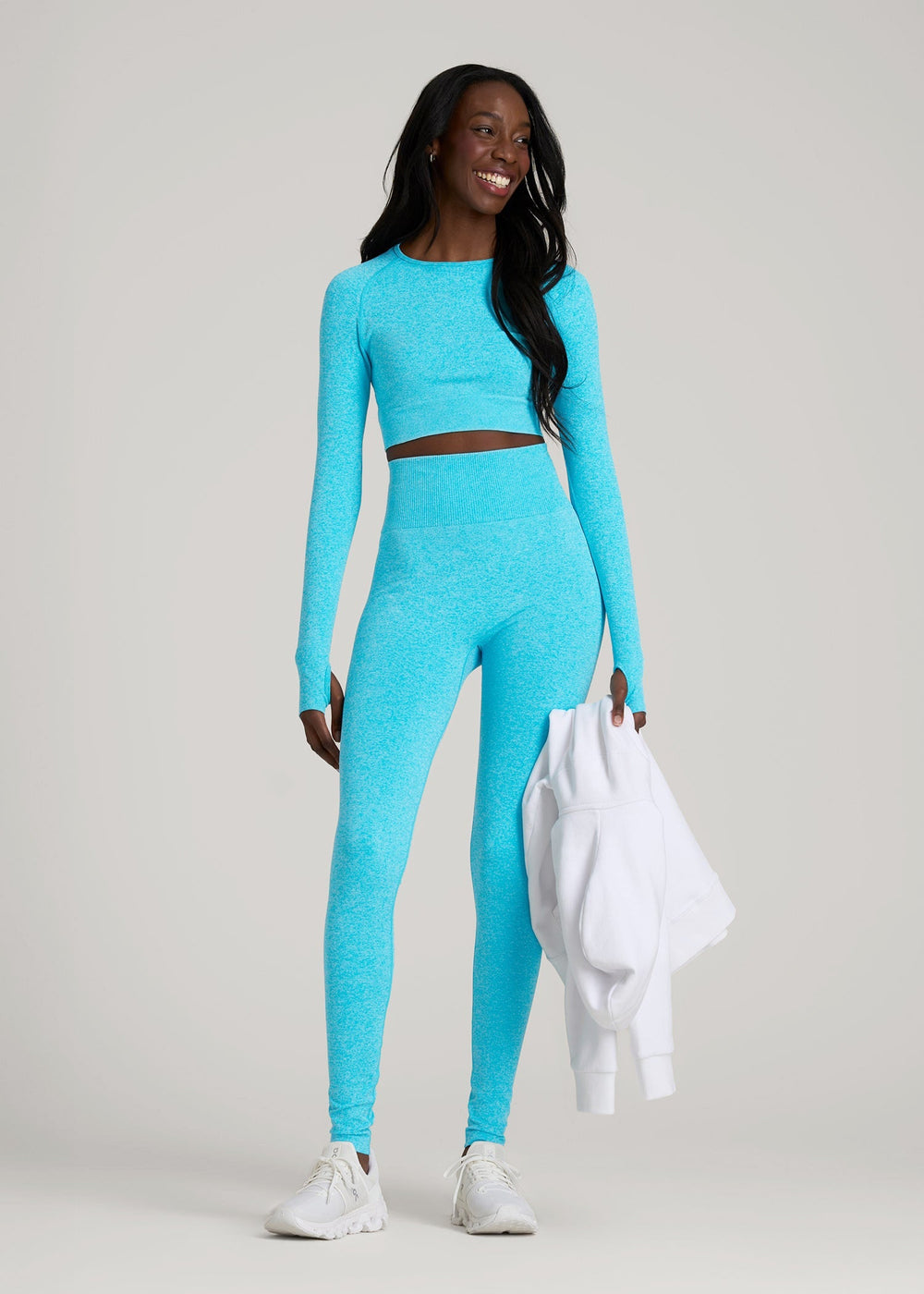 American Tall Sale | Compression Training Leggings for Tall Women in Scuba Blue Mix