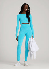 American Tall Sale | Compression Training Leggings for Tall Women in Scuba Blue Mix
