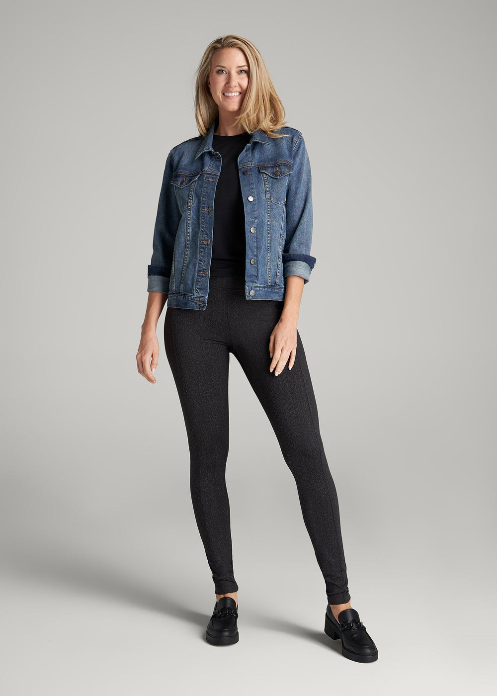 American Tall Online | Textured Back-Pocket Leggings for Tall Women in Black Charcoal Jacquard