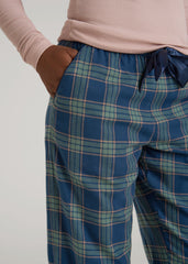 American Tall Online Shop | Tie Waist Flannel Pajama Pants for Tall Women in Navy and Balsam Green Plaid