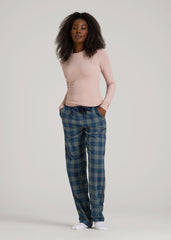 American Tall Online Shop | Tie Waist Flannel Pajama Pants for Tall Women in Navy and Balsam Green Plaid