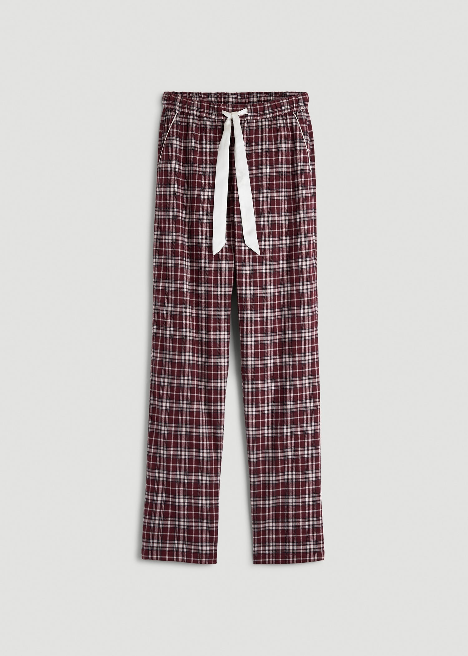 American Tall Online | Tie Waist Flannel Pajama Pants for Tall Women in Wine and Grey Lilac Plaid