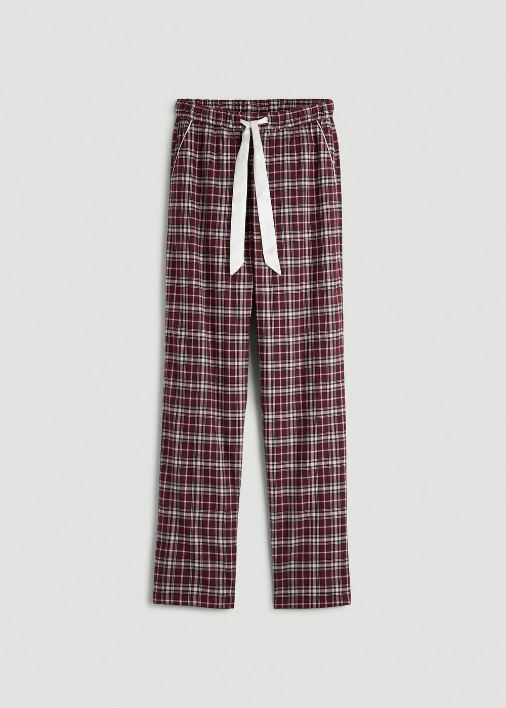 American Tall Online | Tie Waist Flannel Pajama Pants for Tall Women in Wine and Grey Lilac Plaid