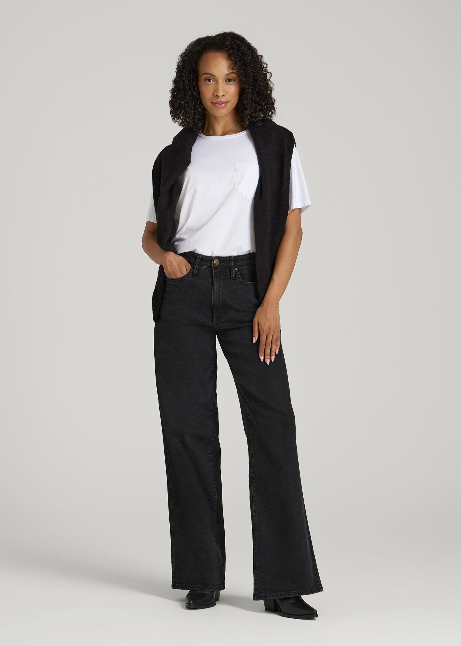 American Tall Sale | Stevie Wide Leg Jeans for Tall Women in Onyx Black Wash