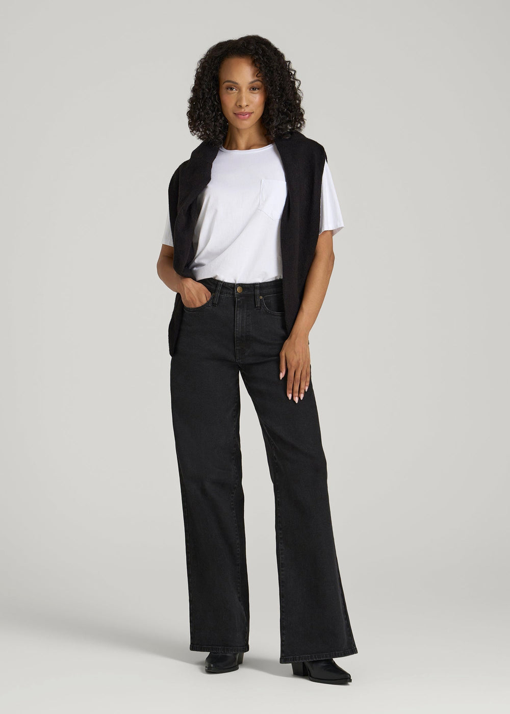American Tall Sale | Stevie Wide Leg Jeans for Tall Women in Onyx Black Wash