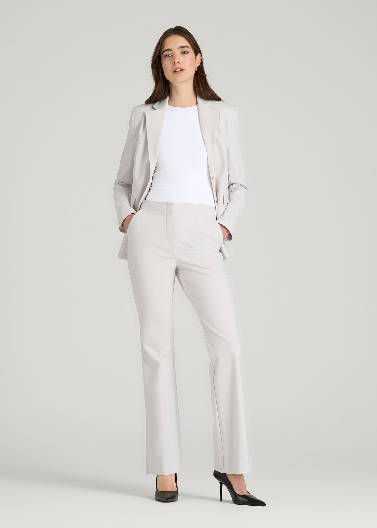 American Tall Outlet | Freedom Flex Flare Dress Pants for Tall Women in White Sand