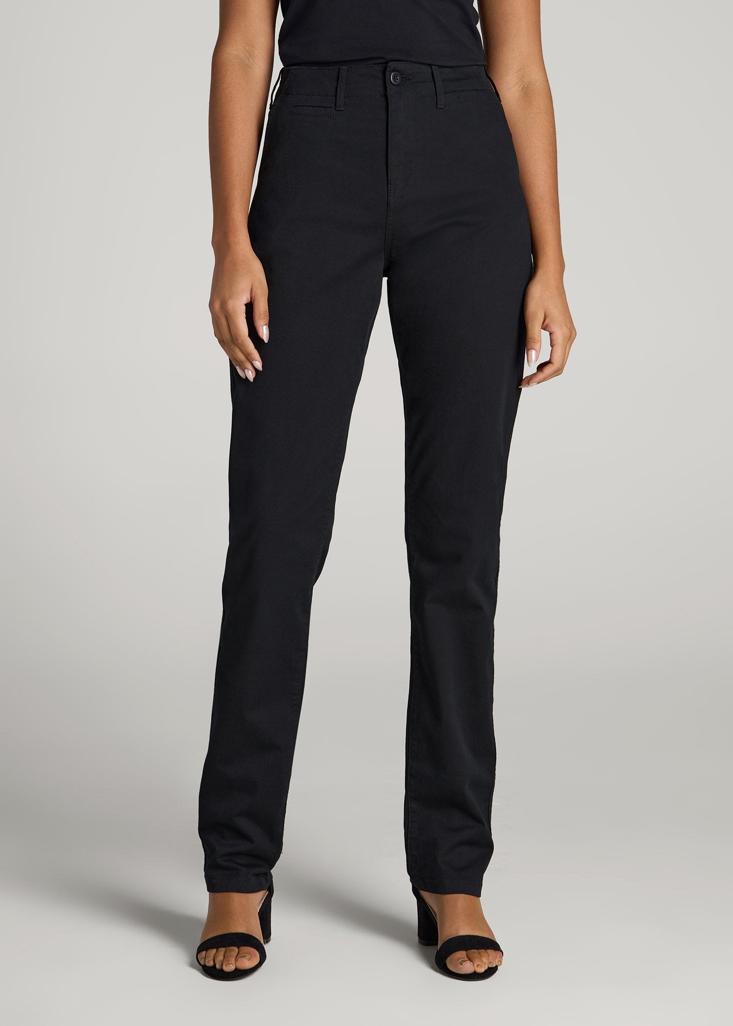 American Tall Discount | High Rise Tapered Chino Pants for Tall Women in Washed Black