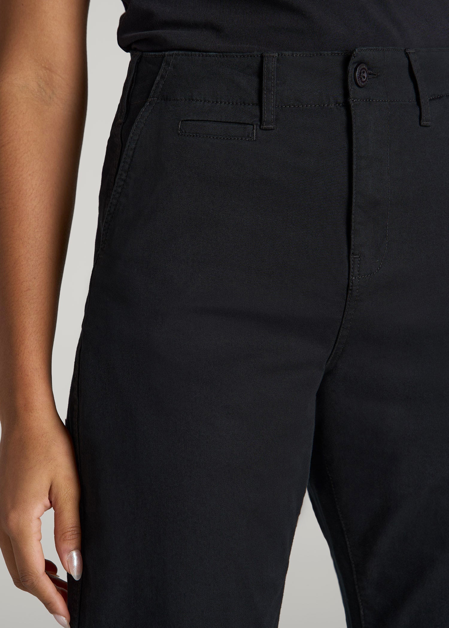 American Tall Discount | High Rise Tapered Chino Pants for Tall Women in Washed Black