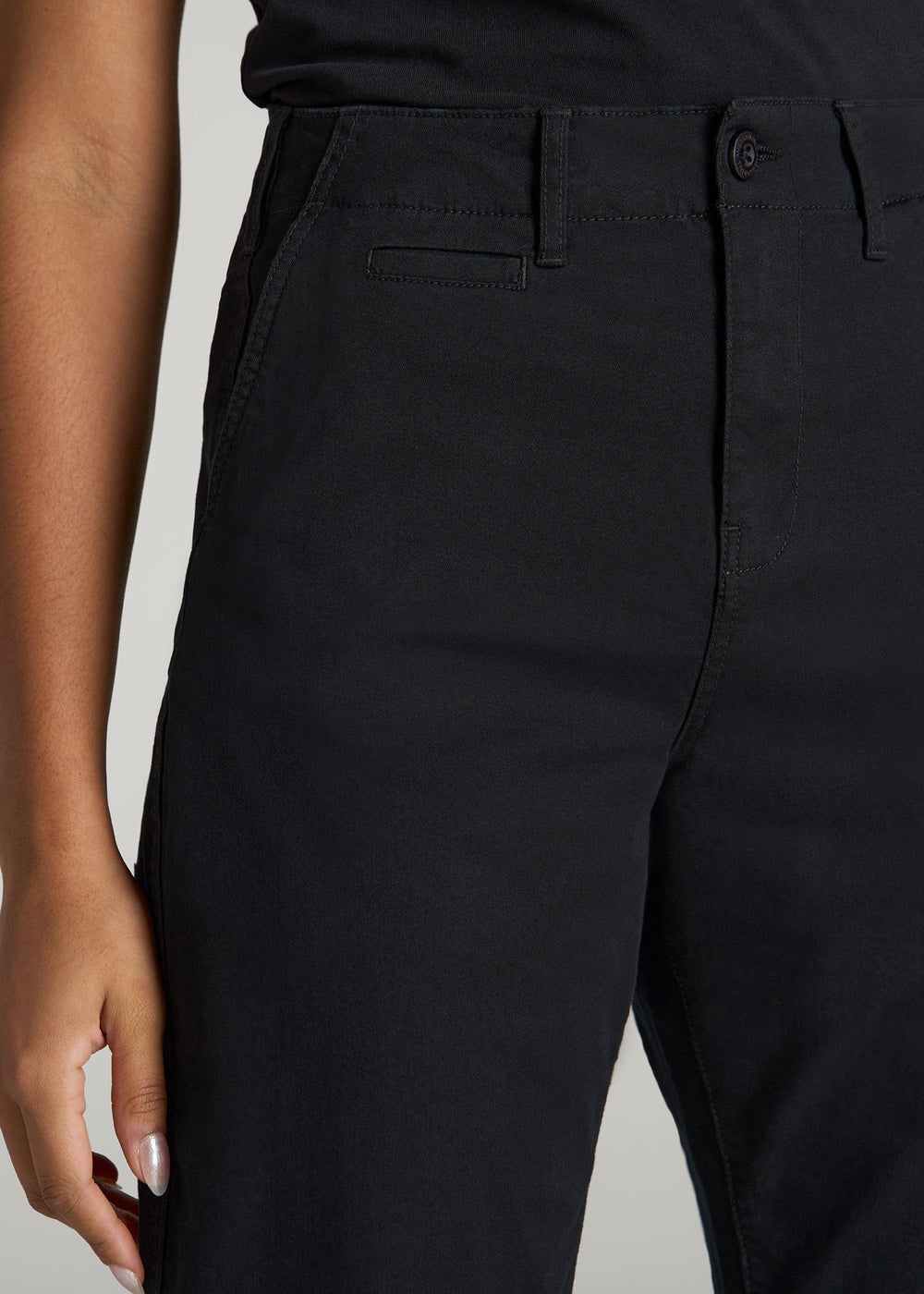 American Tall Discount | High Rise Tapered Chino Pants for Tall Women in Washed Black