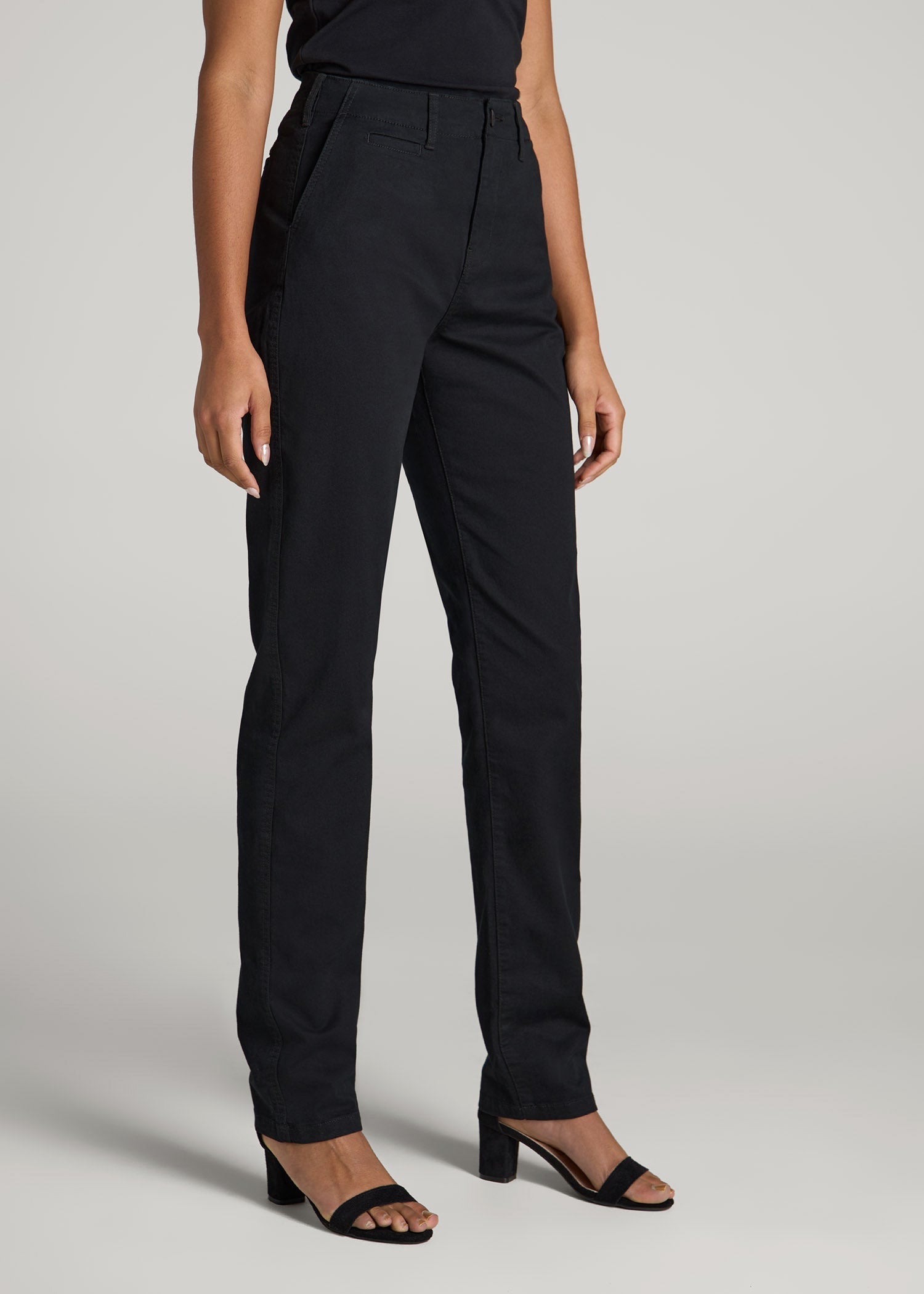 American Tall Discount | High Rise Tapered Chino Pants for Tall Women in Washed Black