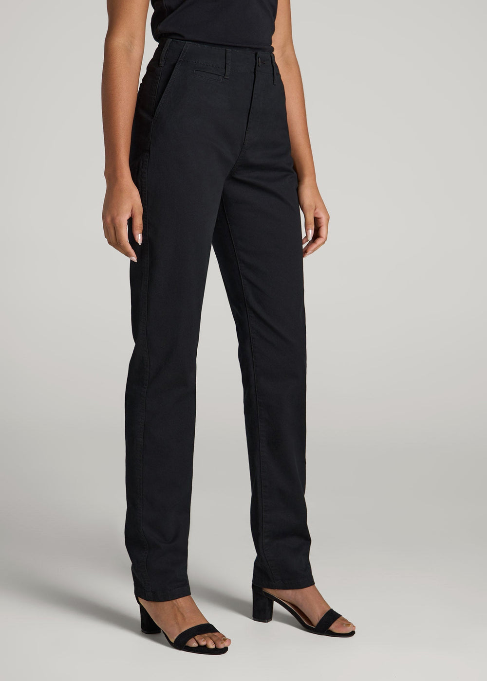American Tall Discount | High Rise Tapered Chino Pants for Tall Women in Washed Black