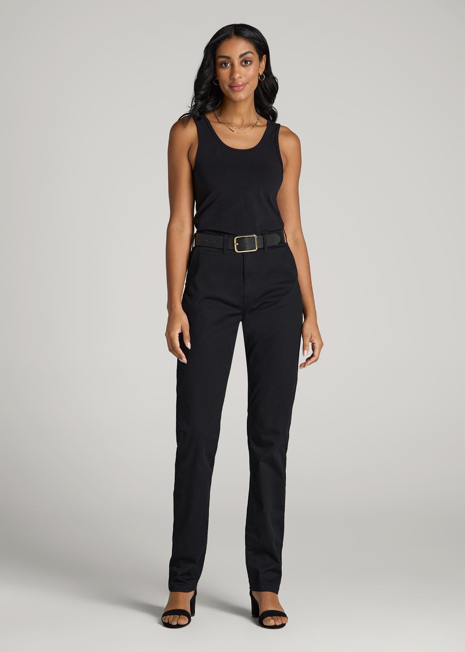 American Tall Discount | High Rise Tapered Chino Pants for Tall Women in Washed Black